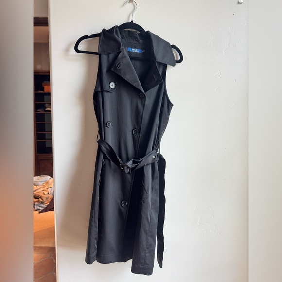 Polo Ralph Lauren Black Sleeveless Trench Dress Belted 6 Classic Academia Preppy - Picture 3 of 6